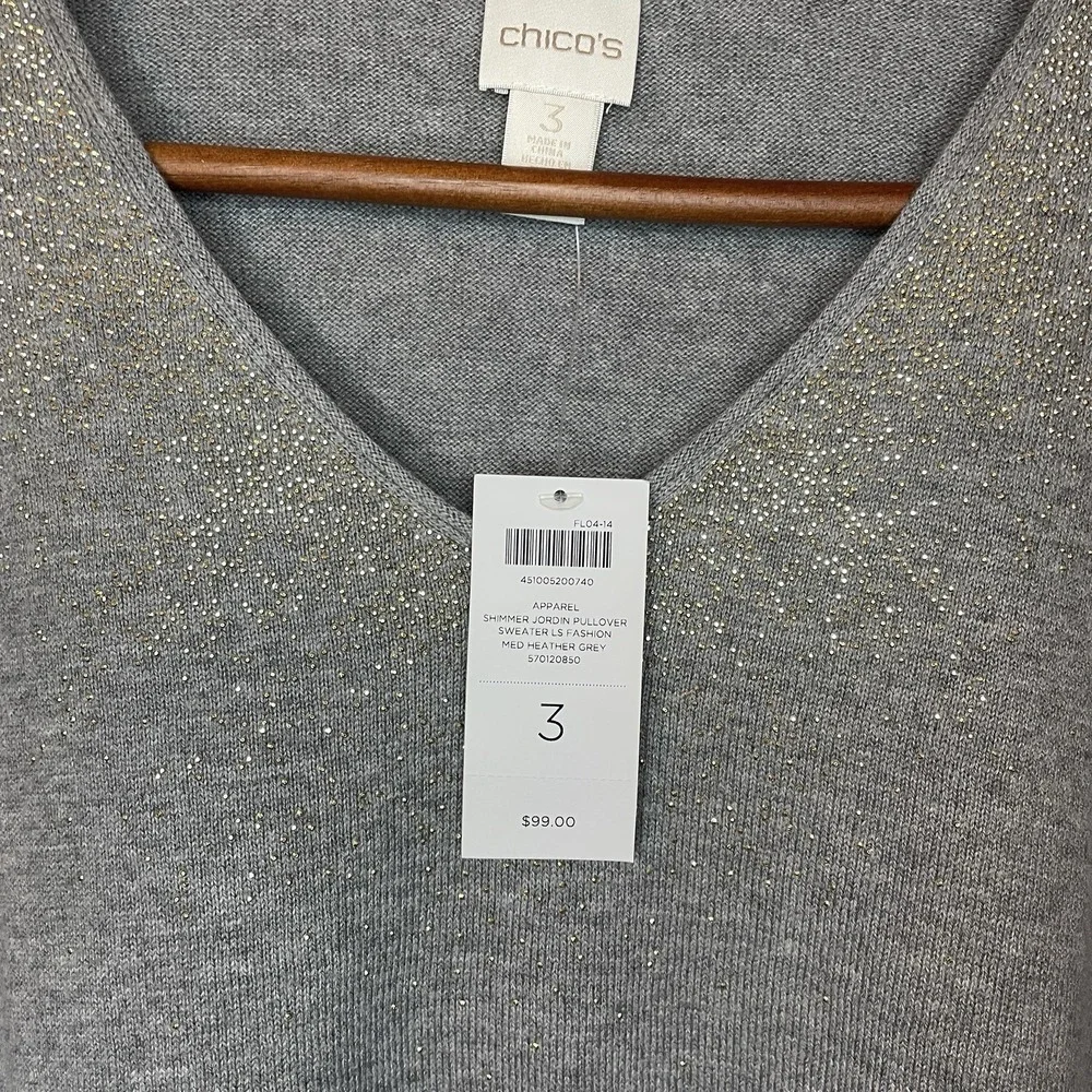 NWT Chico's Shimmer Jordan Pullover Sz 3 (XL) Silver Gold‎ Holiday Silk Blend